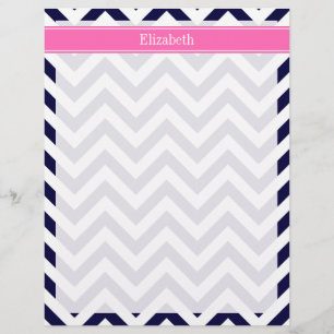 Navy Lg Chevron HotPink2 Quatrefoil Name Monogram