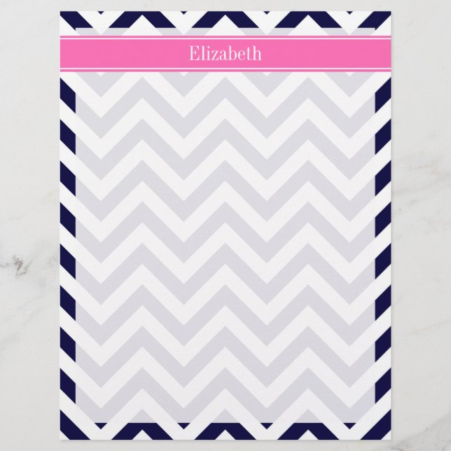 Navy Lg Chevron HotPink2 Quatrefoil Name Monogram (Front)