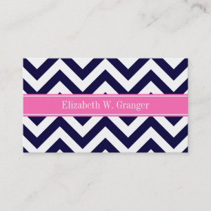 Navy Lg Chevron HotPink2 Quatrefoil Name Monogram Business Card