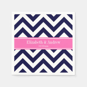 Navy Lg Chevron HotPink2 Quatrefoil Name Monogram Napkin