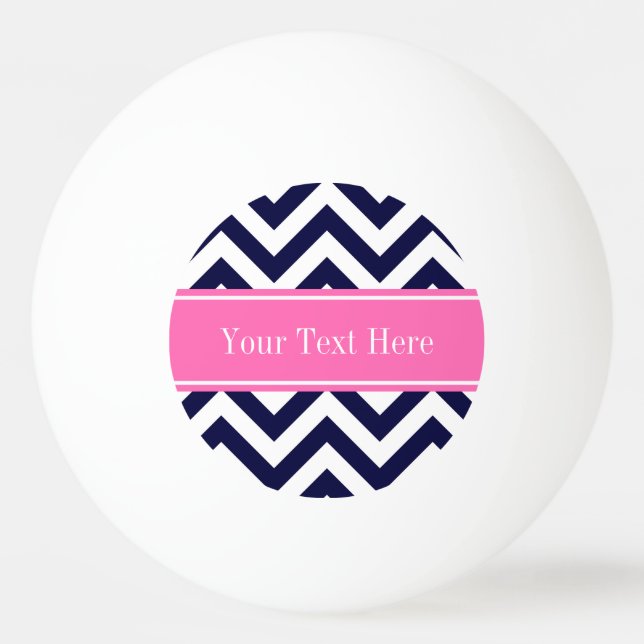 Navy Lg Chevron HotPink2 Quatrefoil Name Monogram Ping Pong Ball (Front)
