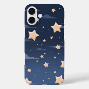 Navy & Light Beige Big Ol' Stars iPhone 16 Plus Case