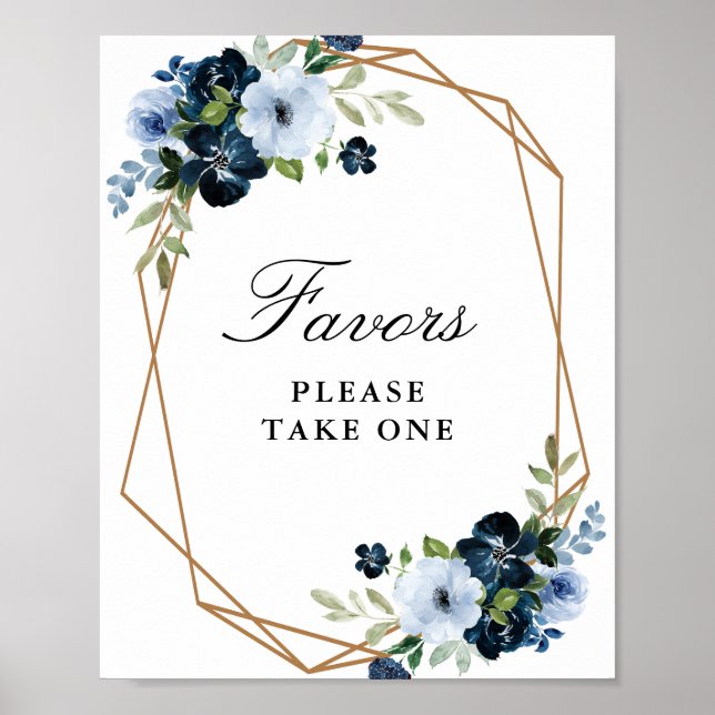 navy light blue floral favours sign (Front)