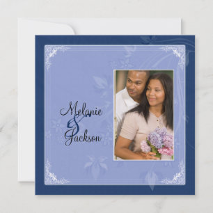Navy Light Blue Floral Swirls Photo Post Wedding Invitation