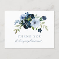 Navy & light blue floral thank you Bridesmaid card