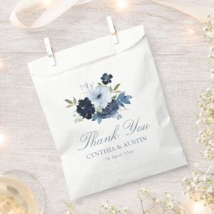 navy light blue floral wedding  favour bags