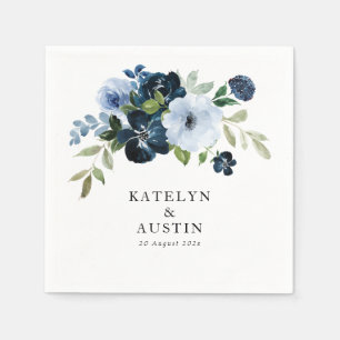 navy & light blue floral wedding napkin
