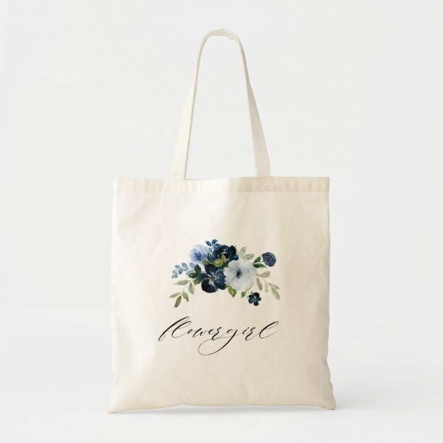 navy light blue flowergirl wedding tote bag (Front)