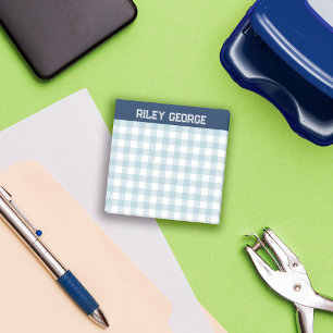 Navy & Light Blue Gingham Varsity Letters Name Post-it Notes
