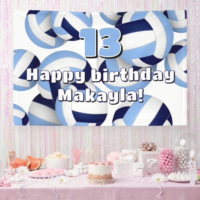 navy light blue volleyballs kids birthday party banner (Party)
