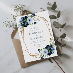 navy & light blue wedding save the date card