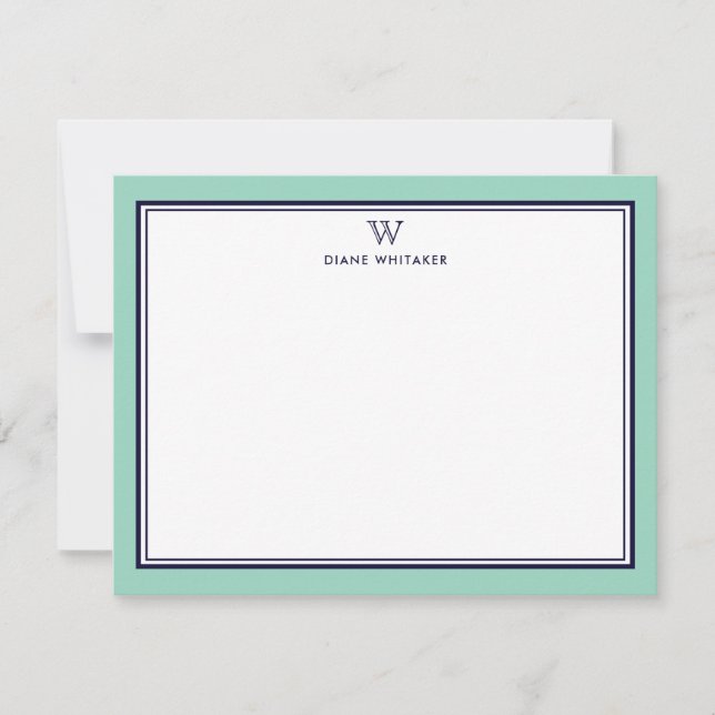 NAVY & LIGHT TEAL Classic Monogram Double Frame Card (Front)