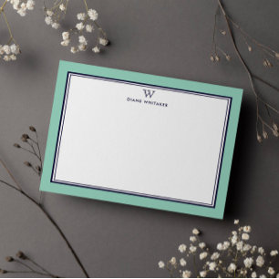 NAVY & LIGHT TEAL Classic Monogram Double Frame Card