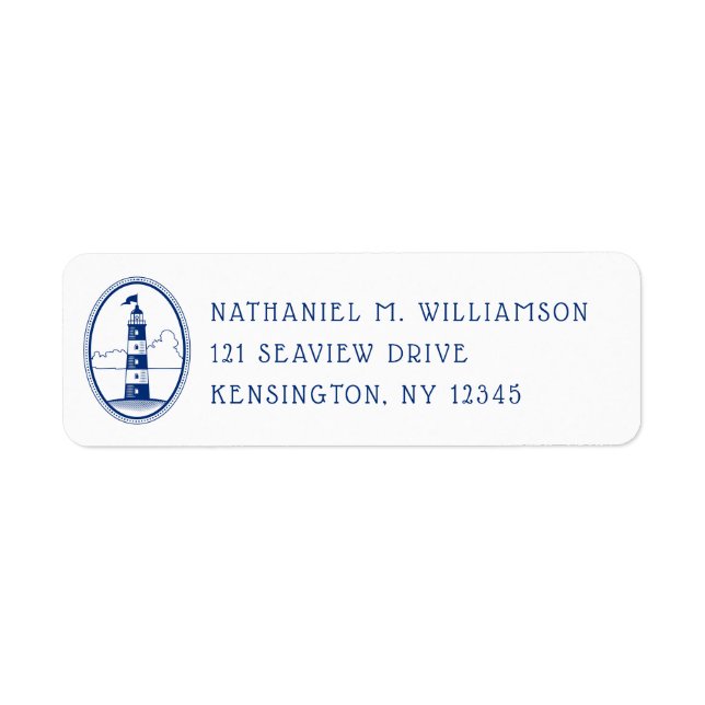 Navy Lighthouse Nautical Return Address Label (Front)