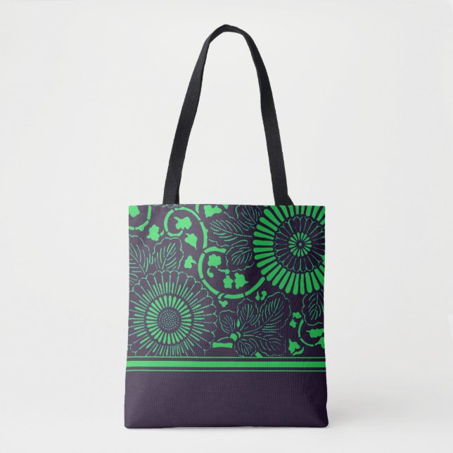 Navy & Lime Flower Medallion (v1) Tote Bag (Front)