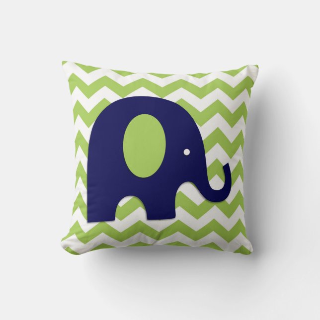 Navy Lime Green Elephant Nursery Throw Pillow (Front)