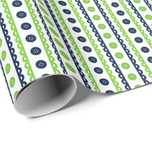 Navy & Lime Preppy Striped Craft & Sewing Room Wrapping Paper