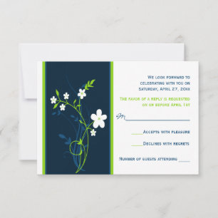 Navy, Lime, White Floral Wedding RSVP Card