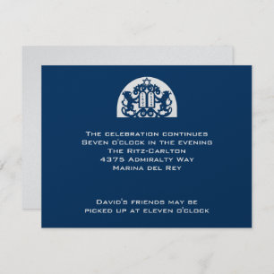 Navy Lions on Silver Paper Bar Mitzvah Reception Invitation
