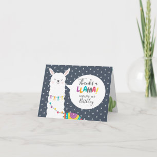 Navy Llama Cactus Photo Thank You Card