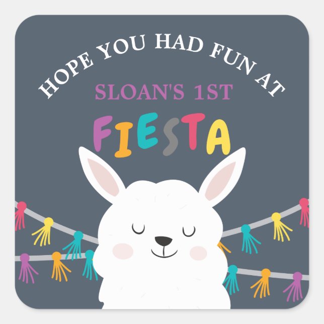 Navy Llama Fun Fiesta Birthday Thank You Square Sticker (Front)
