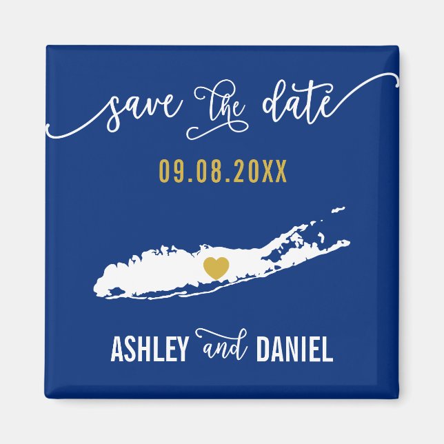 Navy Long Island Wedding Save the Date Map Magnet (Front)