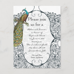 Navy Love Bird Damask Rehearsal Dinner Invitations