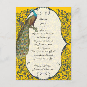 Navy Love Bird Damask Rehearsal Dinner Invitations