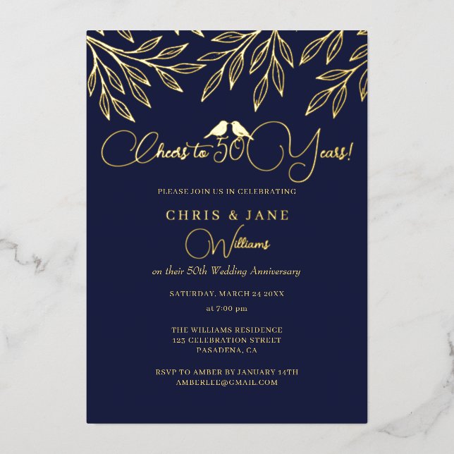Navy Love Birds 50th Wedding Anniversary  (Front)