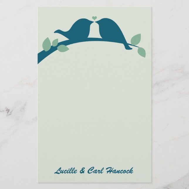 Navy Love Birds Stationery (Front)