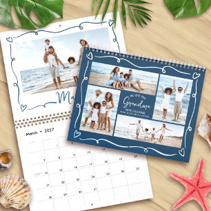 Navy Love You Grandma Hand Drawn Doodles 17 Photo Calendar