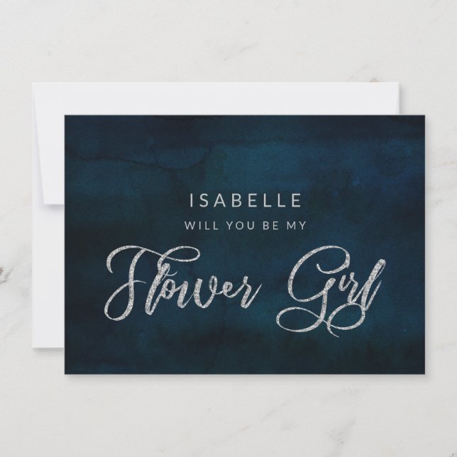 Navy Lustre Blue Be our Flower Girl Proposal Card (Front)