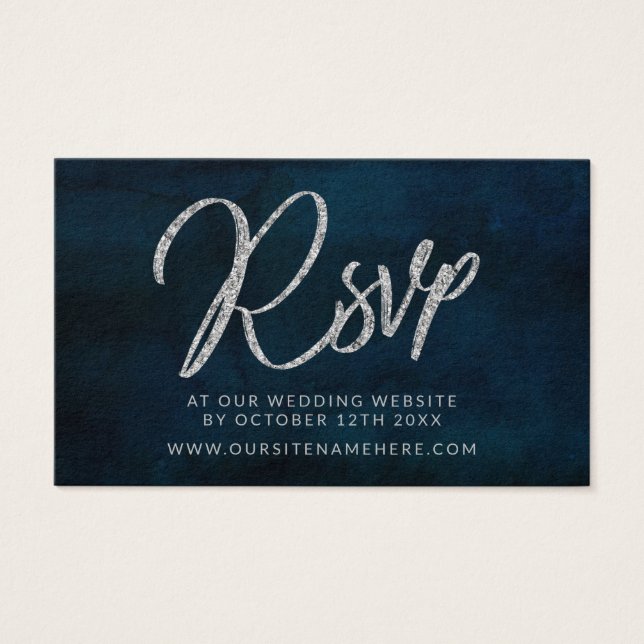 Navy Lustre Blue Wedding Website RSVP Insert Cards (Front)