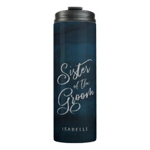 Navy Lustre Dark Blue Monogram Sister of the Groom Thermal Tumbler