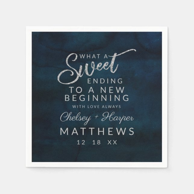 Navy Lustre Dark Blue Silver Sweet Ending Napkin (Front)