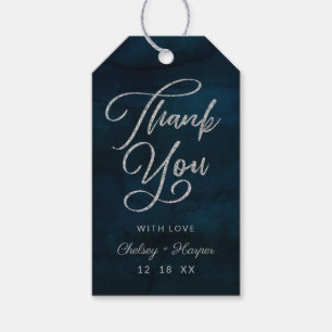 Navy Lustre Dark Blue Silver Wedding Thank You Gift Tags