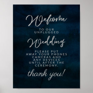 Navy Lustre Dark Blue Unplugged Wedding Table Sign
