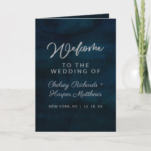 Navy Lustre Dark Blue Watercolor Wedding Ceremony Programme