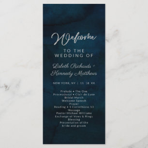 Navy Lustre Dark Blue Watercolor Wedding Ceremony Programme
