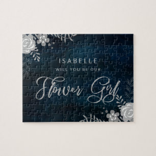 Navy Lustre Silver Be Our Flower Girl Proposal Jigsaw Puzzle