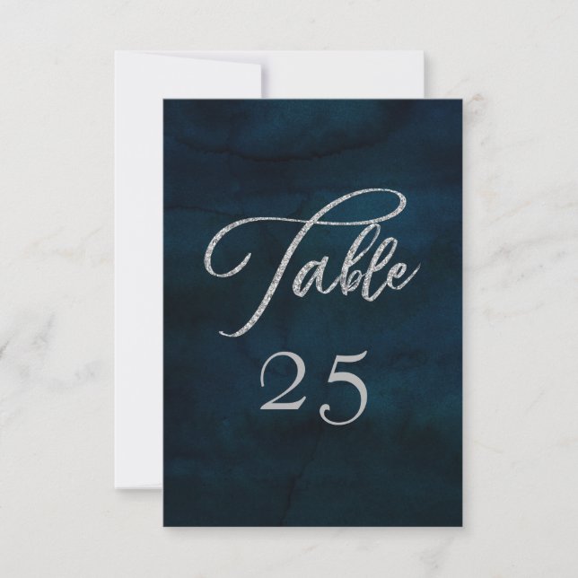 Navy Lustre Silver Seating Wedding Table Numbers (Front)