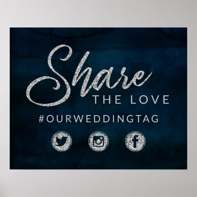 Navy Lustre Silver Share the Love Wedding Sign (Front)