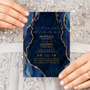 Navy Marble & Gold Agate Dinner Rehearsal Invitati Invitation