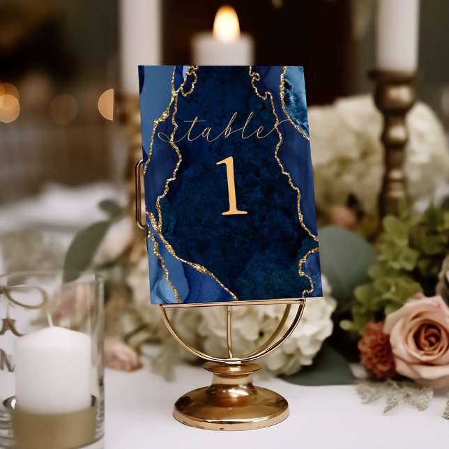 Navy, Marble & Gold Agate Table Card (Creator Uploaded)