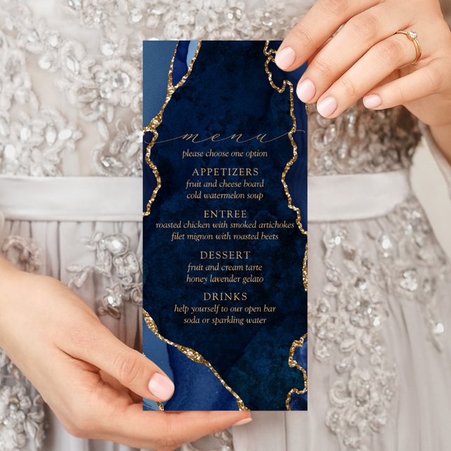 Navy Marble & Gold Agate Wedding Menu (Creator Uploaded)