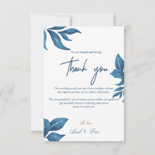 Navy Marble & Gold Eucalyptus Elegant Wedding  Thank You Card