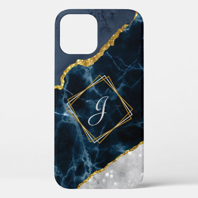 Navy Marble with Gold Glitter iPhone / iPad case (Back)