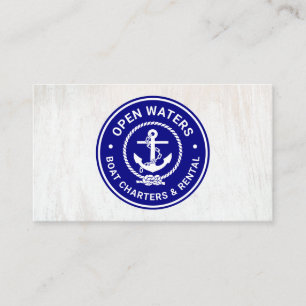 Navy Marina Boat Charter Logo Business Card