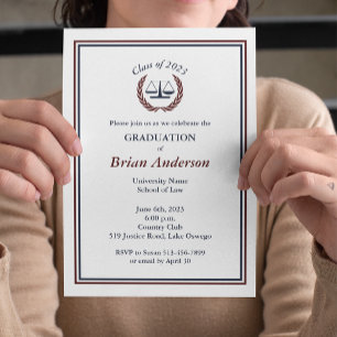 Navy & Maroon Justice Wreath Law School Graduation Invitation