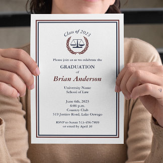 Navy & Maroon Justice Wreath Law School Graduation Invitation